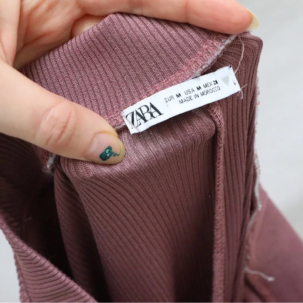 Zara mauve ribbed pants flared leggings yoga stretch relaxed loungewear comfy M - Picture 4 of 8